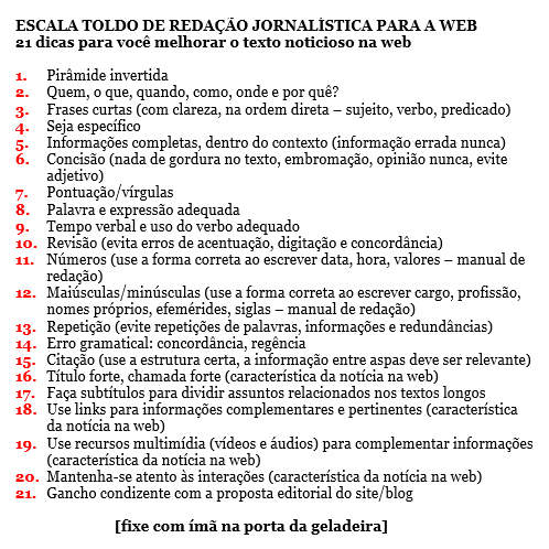 Escala Toldo De Redação Jornalística Para A Web: 21 Dicas Para Você Melhorar O Texto Noticioso Na&nbsp;Internet